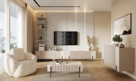 Wohnwand und Schlafzimmer Malmi - Kaschmir, schwarzes Dekor