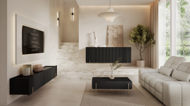 Wandwohnzimmer und Schlafzimmer Malmi - Schwarz, goldene Dekoration