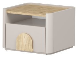 Nachttisch Amilio – Kaschmir / geölte Eiche / Griffe in heller Eiche
