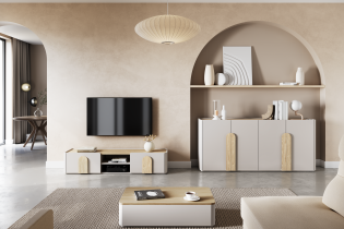 Bogart - TV-Kommode Amilio 220 1K1SZ – Kaschmir / geölte Eiche / Griffe in heller Eiche