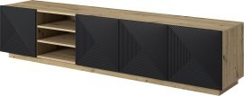 TV-Kommode auf Sockel mit Regalen Asha 200 5D – Schwarz/Eiche Artisan