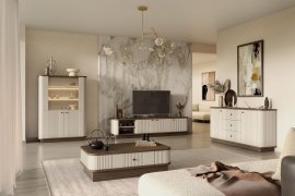 Wohn- und Schlafzimmer Vesper auf Sockel – Kaschmir/Nuss
