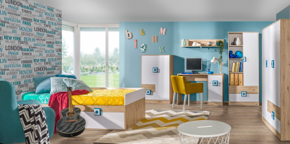 Domel - Kinderbett Nico 14 – 90x200 cm – Eiche/Türkis