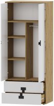 Domel - Kleiderschrank Index 01 – Weiß Hochglanz / Eiche Artisan