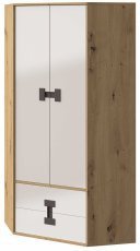 Eckkleiderschrank Index 02 – Weiß Hochglanz / Eiche Artisan