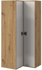 Eckkleiderschrank Index 03 – Weiß Hochglanz / Eiche Artisan