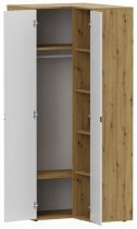 Domel - Eckkleiderschrank Index 03 – Weiß Hochglanz / Eiche Artisan