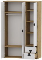 Domel - Kleiderschrank Index 04 – Weiß Hochglanz / Eiche Artisan