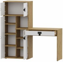 Domel - Schreibtisch mit Regal Index 11 – Weiß Hochglanz / Eiche Artisan