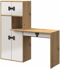 Schreibtisch mit Regal Index 11 – Weiß Hochglanz / Eiche Artisan