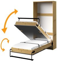 Domel - Vertikal klappbares Bett im Schrank Index 19 – 90x200 cm – Eiche Artisan Hochglanz