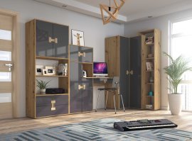 Kinderzimmer Index – Grau Hochglanz / Eiche Artisan