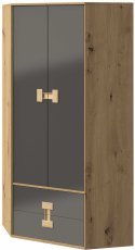 Eckkleiderschrank Index 02 – Grau Hochglanz / Eiche Artisan