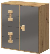 Kommode Index 07 – Grau Hochglanz / Eiche Artisan