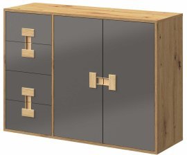 Kommode Index 08 – Grau Hochglanz / Eiche Artisan