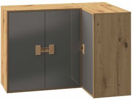 Eckkommode Index 09 – Grau Hochglanz / Eiche Artisan