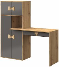 Schreibtisch mit Regal Index 11 – Grau Hochglanz / Eiche Artisan